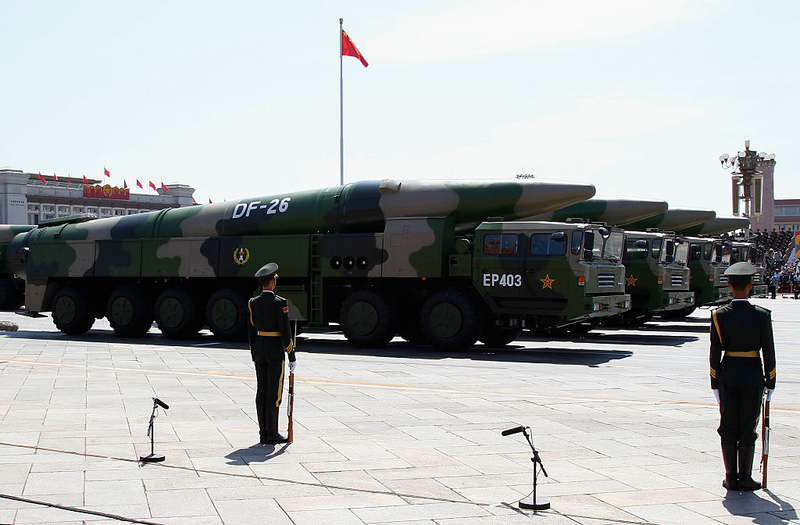 Chinese DF-26 ballistic missiles, reportedly with the range to hit the American territory of Guam in the Pacific Ocean.